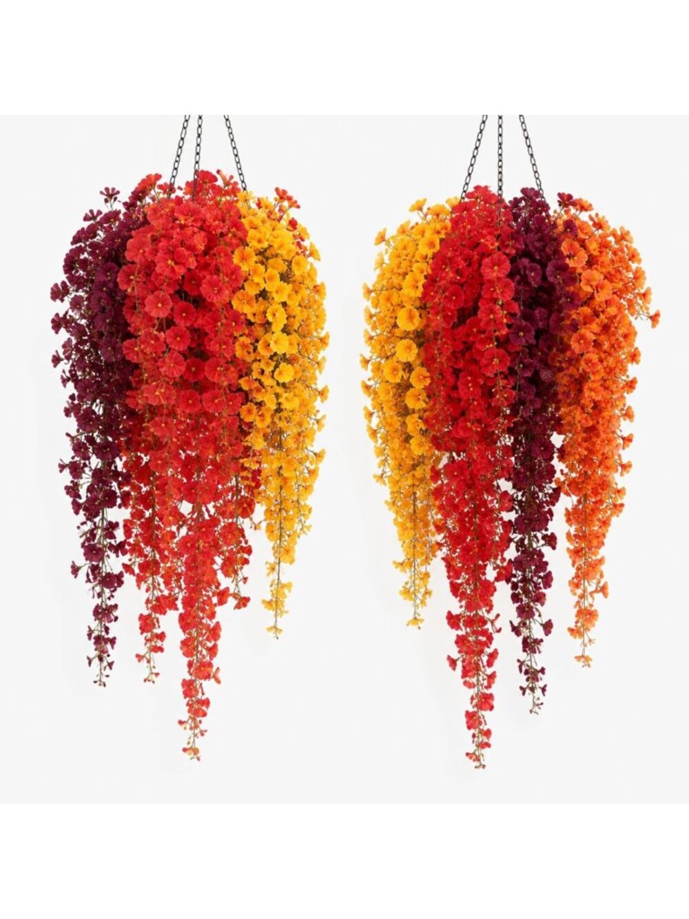 12 Pcs Fall Hanging Flowers with Cone Baskets - Outdoor Autumn Decor for Garden